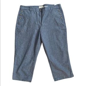 Light Wash Chambray Denim Sailor Pants Cropped Capri Jeans Talbots Size 16